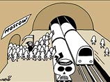На первом рисунке изображена станция, на которую прибывает поезд с черепом вместо кабины машиниста. На лбу черепа - характерная черная повязка с подобием арабской вязи. В вагоны стремятся белые фигурки пассажиров и среди них - черная смерть с косой