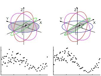 Реакция нейронов (внизу скорость сигналов) на вращение вектора магнитного поля в горизонтальной и наклонной плоскостях (серые). Иллюстрация Le-Qing Wu,  J. David Dickman