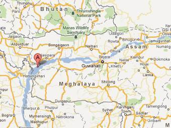 Город Дхубри на карте Индии. Изображение с сайта maps.google.com