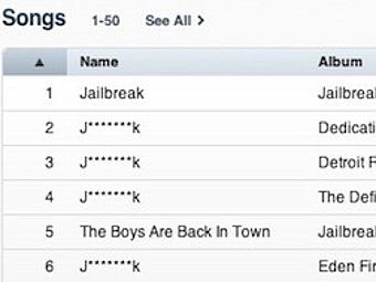 Подвергнутые цензуре названия музыкальных композиций в iTunes Store, изображение из блога TUAW