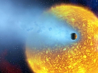 Испаряющаяся экзопланета в представлении художника. Изображение NASA, European Space Agency, Alfred Vidal-Madjar 